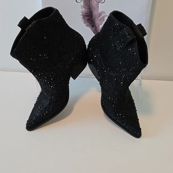 JESSICA SIMPSON BLACK GLITTER TAMIRA BOOTS NWOT 7M - Picture 4 of 7